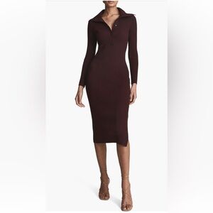 REISS- Madison Long Sleeve Sweater Elegant Ribbed Knit Dress. Color: Burgundy